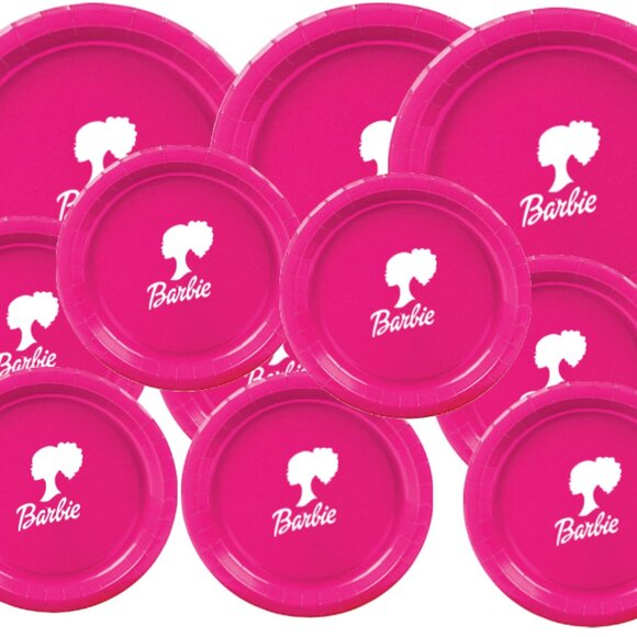 Hot Pink Doll Theme Disposable Paper Plate and Napkin Set 45 Pack Serves 15 Gues - Picture 1 of 4